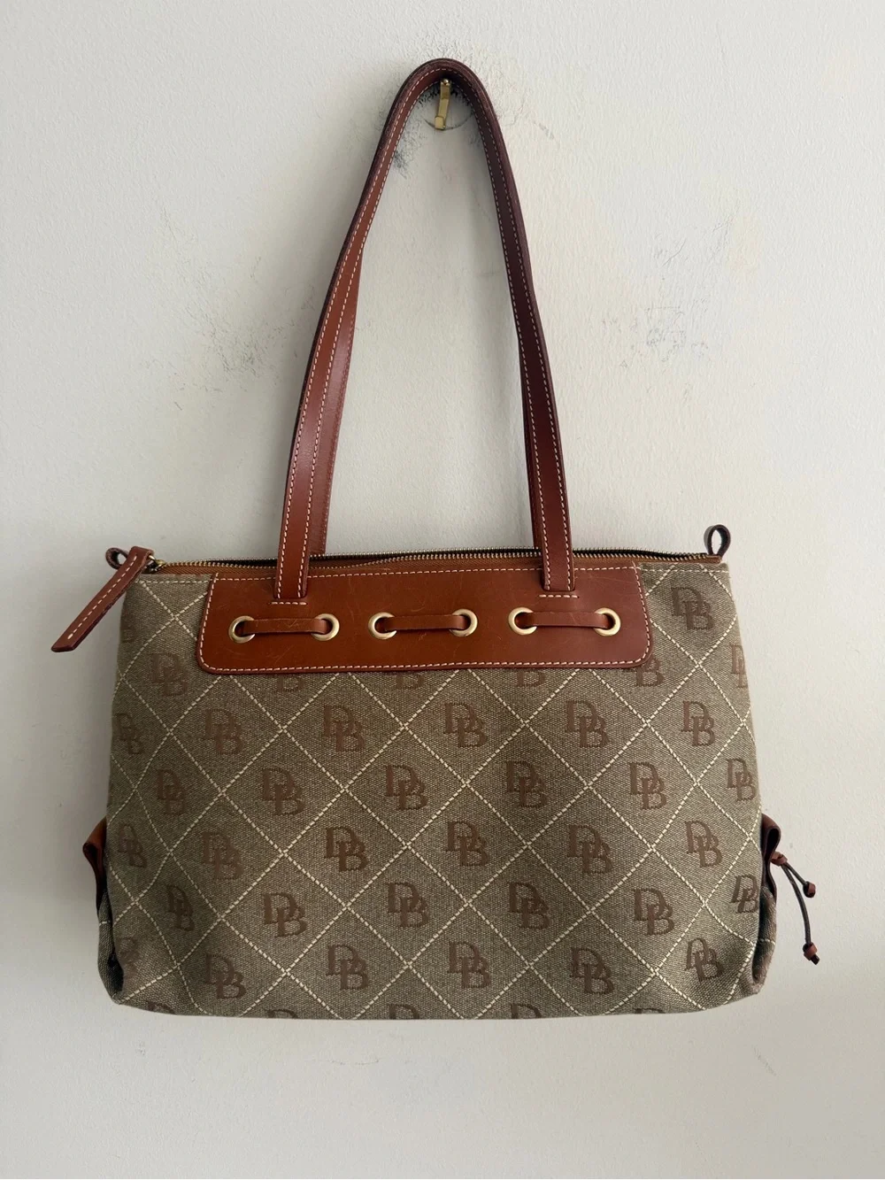 Dooney‎ and Bourke Signature Canvas Monogram Tote Brown Tan